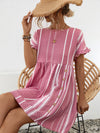 Striped Polka Dot Frill Short Sleeve Mini Dress Casual Dresses - Tophatter Daily Deals