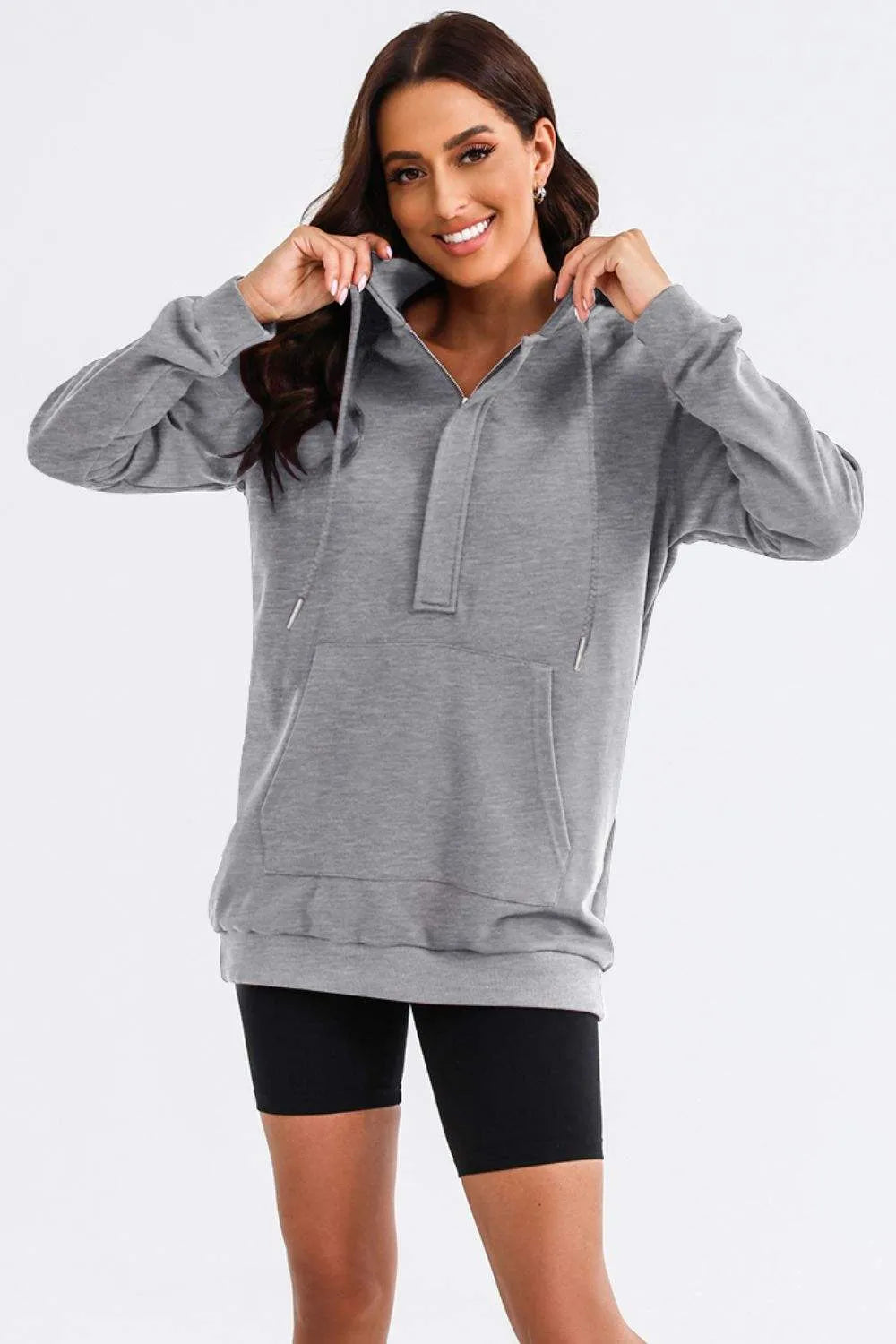 Drawstring Half Zip Hooded Dress Casual Dresses - Tophatter Daily Deals