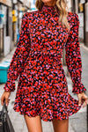 Heart Printed Mock Neck Flounce Sleeve Dress Casual Dresses - Tophatter Daily Deals