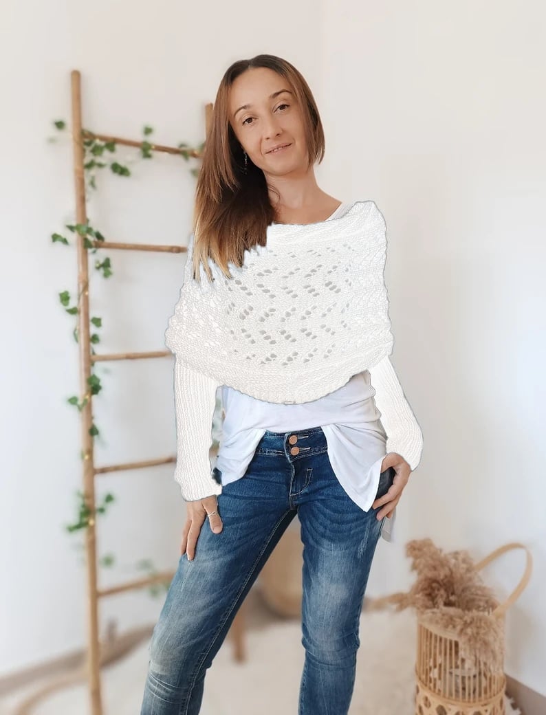 Soft Women’s Scarf - Openwork Rectangular, Knit, For Winter - Tophatter Daily Deals