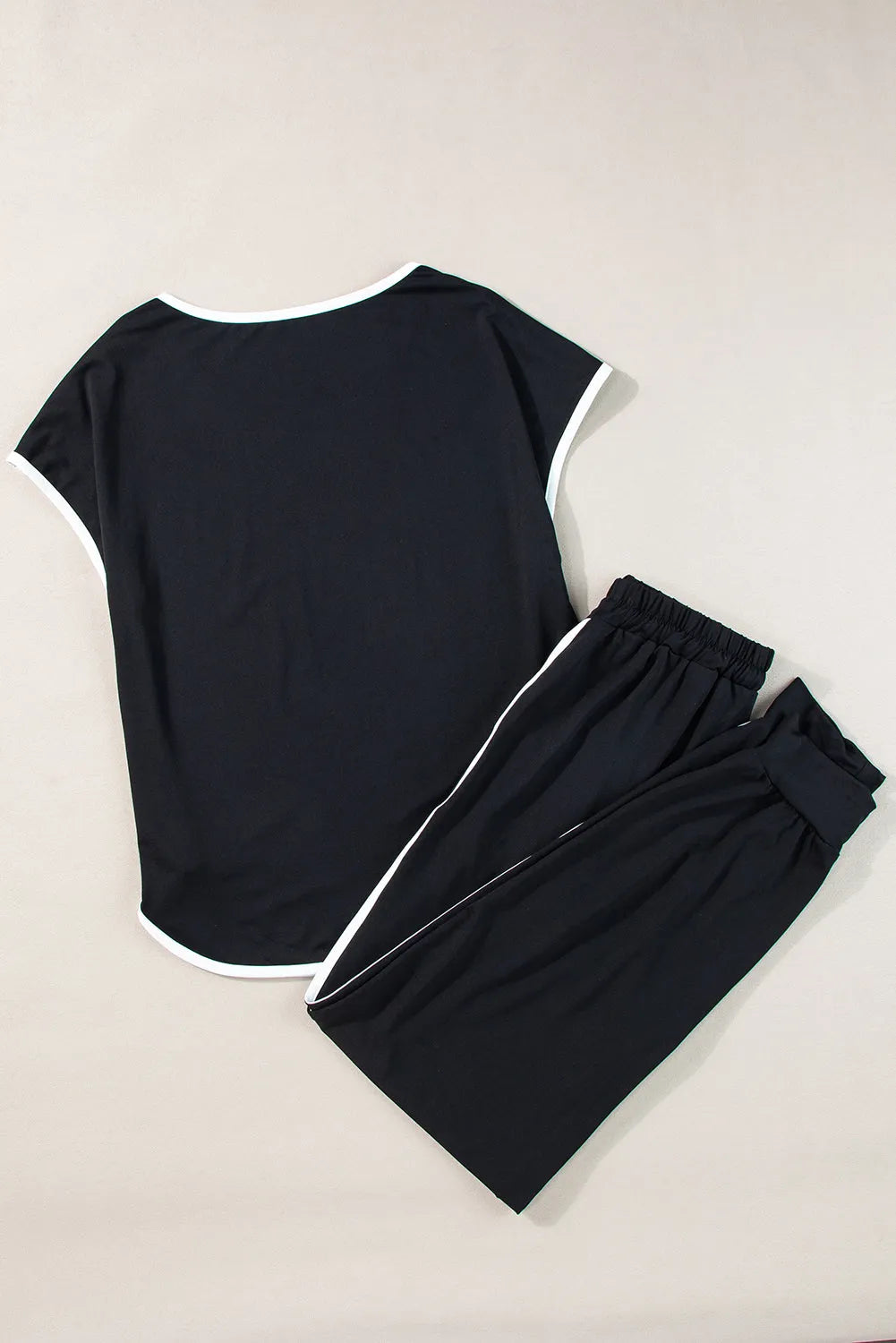 Black Colorblock Trim Casual Two Piece Lounge Set Loungewear & Sleepwear/Loungewear - Tophatter Daily Deals