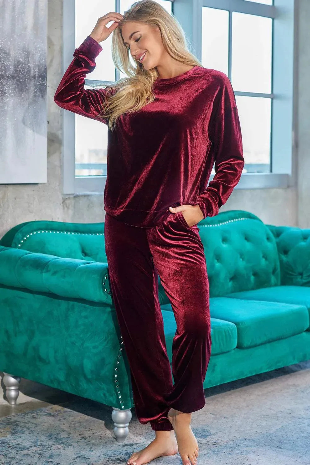 Long Sleeve Top and Pants Lounge Set Loungewear Sets - Tophatter Daily Deals