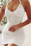 Lace-Up Ruched Halter Neck Sleeveless Wrap Dress White Cocktail Dresses - Tophatter Daily Deals