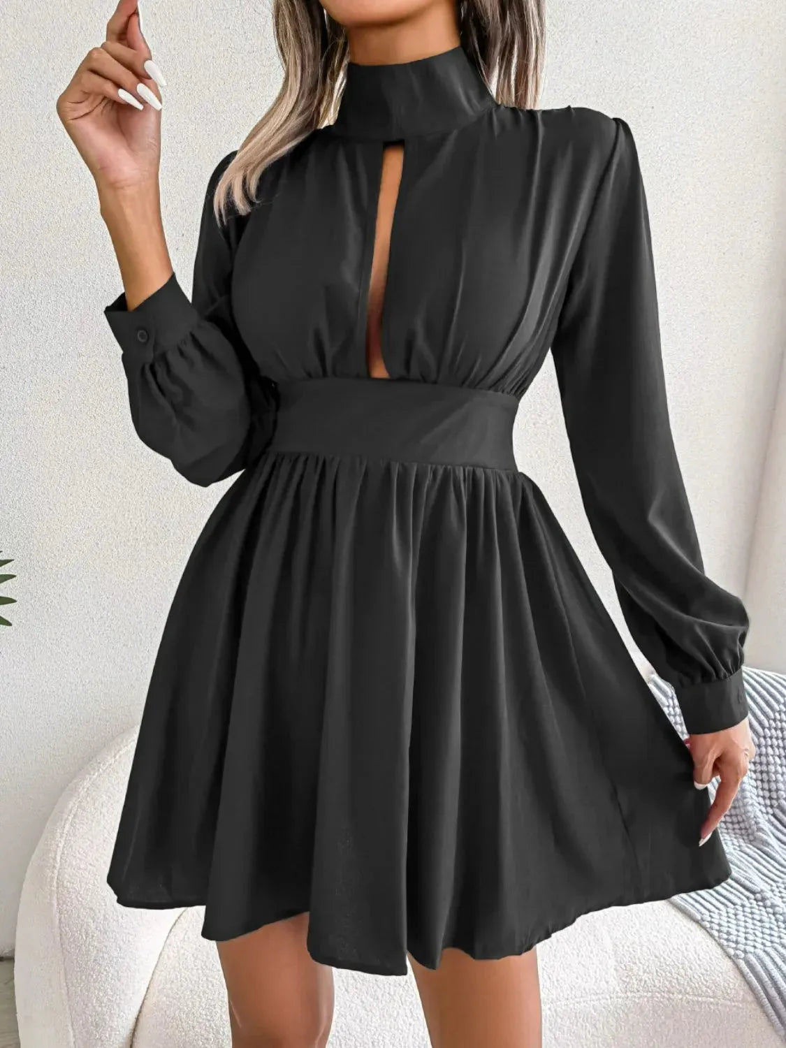 Cutout Turtleneck A-Line Mini Dress Black Cocktail Dresses - Tophatter Daily Deals
