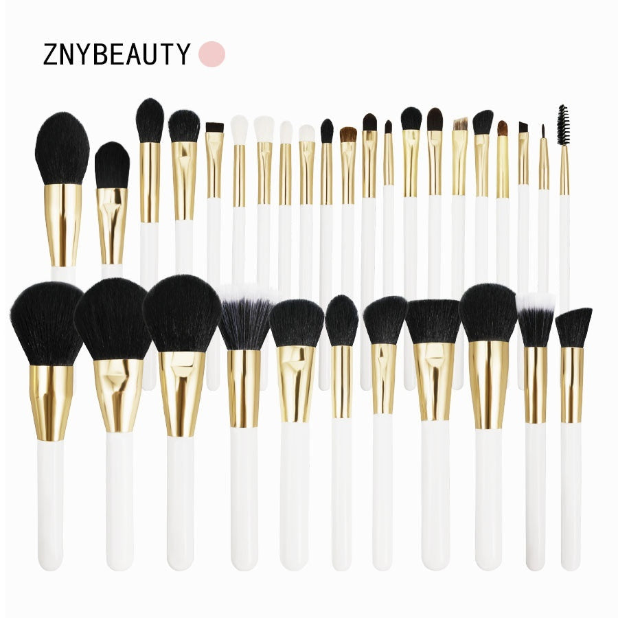 30 PCs Makeup Brush Set Soft Hair Eye Shadow Blush Face Powder Full Set 32 Platinum Black 0 - Tophatter Daily Deals