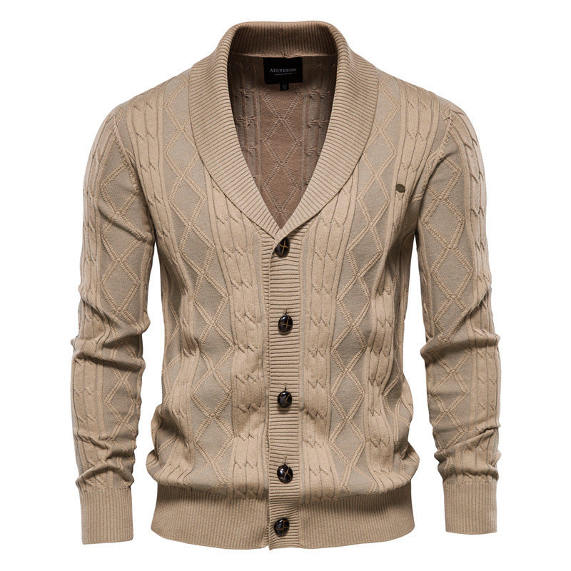Soft Classic Men’s Cardigan - Shawl V Neck, Cotton Knit Khaki 3D Changing Face Moving Picture Frame - Tophatter Daily Deals