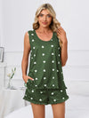 Heart Scoop Neck Tank and Shorts Lounge Set Army Green Loungewear Sets - Tophatter Daily Deals