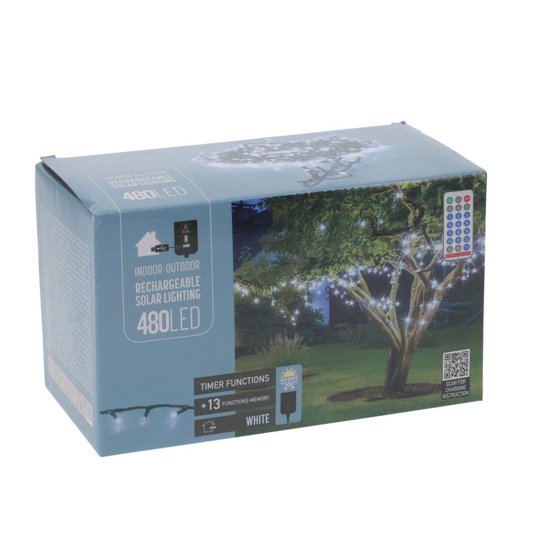 480 Cool White LED Outdoor Solar Fairy Lights with 13 Modes, Timer & Remote Control String Lights - Tophatter Daily Deals