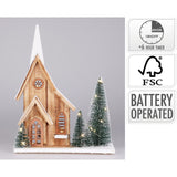 LED Wooden Christmas House with Bottle Brush Trees | Light-Up Rustic House LED Light - Tophatter Daily Deals