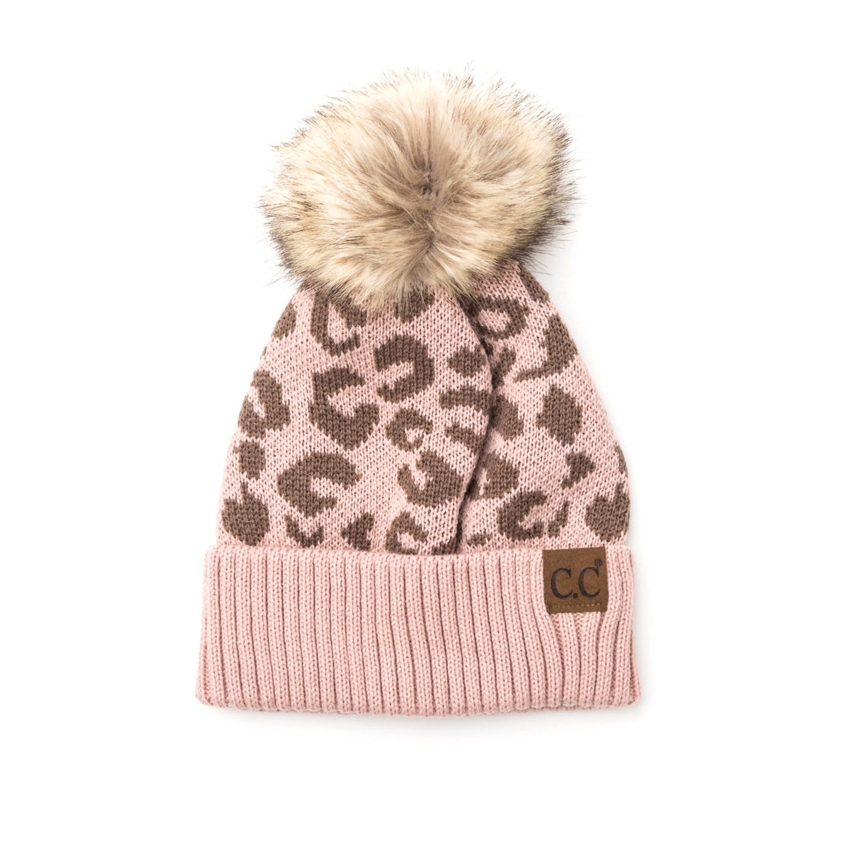 C.C® Natural Leopard Pom Beanie Rose Hats - Tophatter Daily Deals