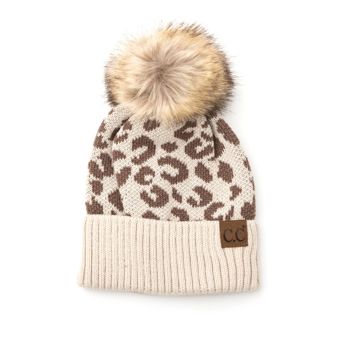 C.C® Natural Leopard Pom Beanie Taupe Hats - Tophatter Daily Deals