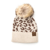 C.C® Natural Leopard Pom Beanie Taupe Hats - Tophatter Daily Deals