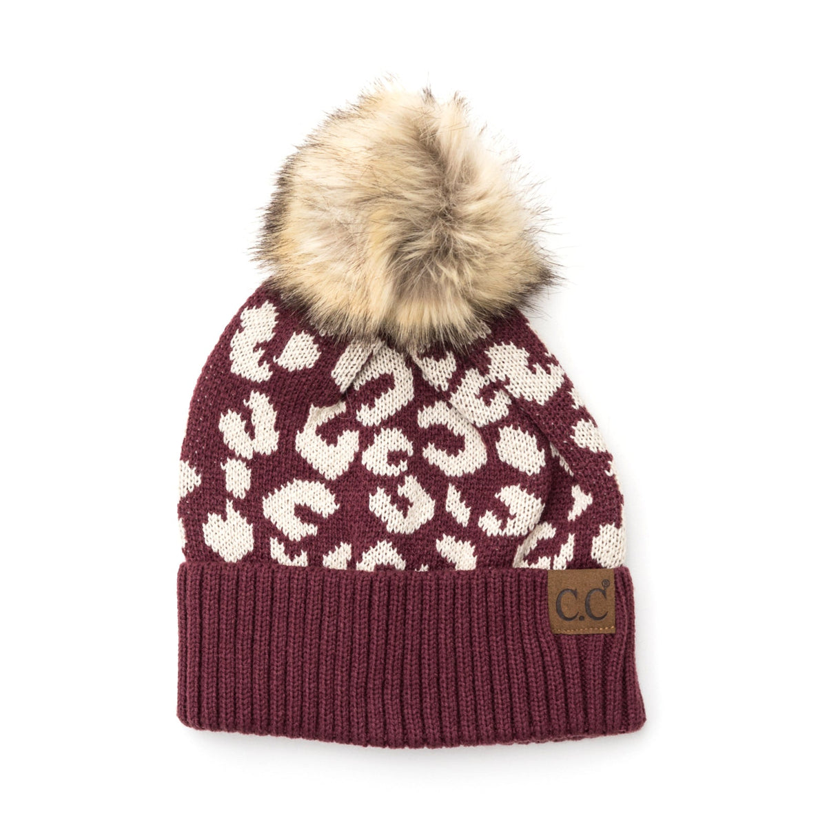 C.C® Natural Leopard Pom Beanie Monaco Hats - Tophatter Daily Deals