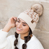 C.C® Natural Leopard Pom Beanie Hats - Tophatter Daily Deals
