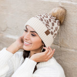 C.C® Natural Leopard Pom Beanie Hats - Tophatter Daily Deals