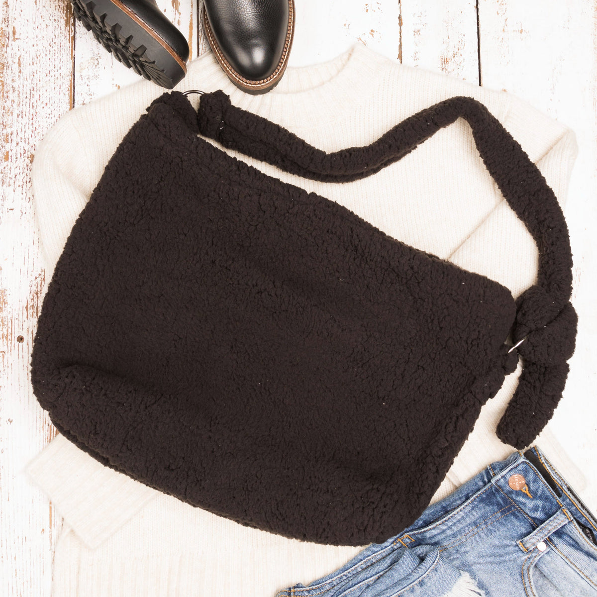 Boucle Sherpa Messenger Bag Black Handbags & Wallets - Tophatter Daily Deals