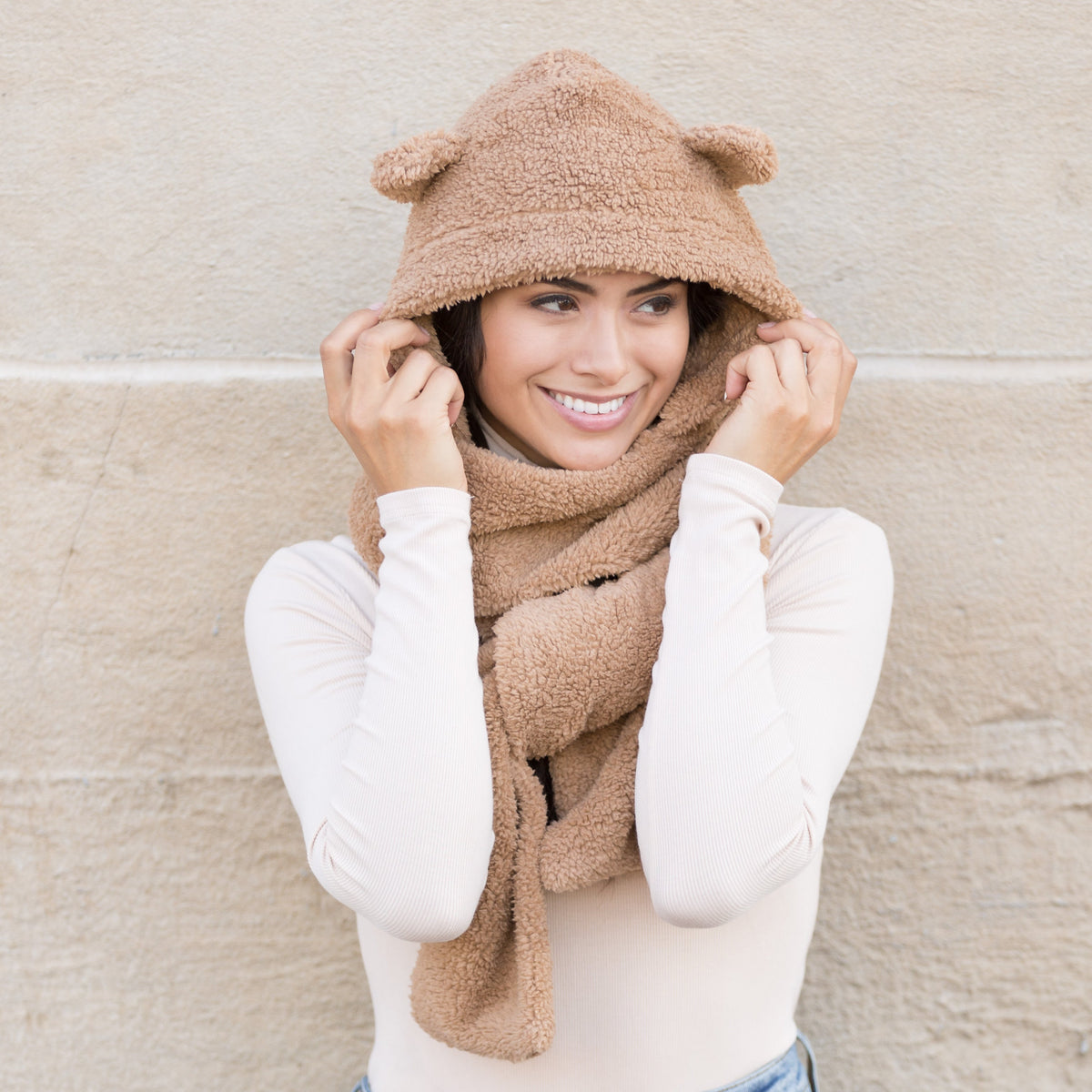 Teddy Bear Hooded Scarf Camel Gloves, Scarves & Earmuffs - Tophatter Daily Deals