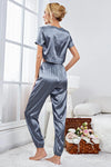 Satin Short Sleeve Crop Top and Joggers Lounge Set Loungewear Sets - Tophatter Daily Deals