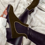 Beaded thick hard plus size women's boots Army Green 0 - Tophatter Daily Deals