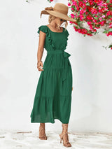 Tie Belt Ruffled Tiered Dress Casual Dresses - Tophatter Daily Deals