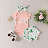 Alphabet Printed Romper Shorts With Three Piece Hair Band Pink 0 - Tophatter Daily Deals