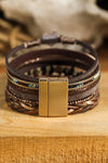 Brown Glittering Heart Accent Multi-layer Vintage PU Bracelet Bracelets - Tophatter Daily Deals