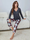 Buttoned Long Sleeve Top and Plaid Pants Lounge Set Loungewear Sets - Tophatter Daily Deals