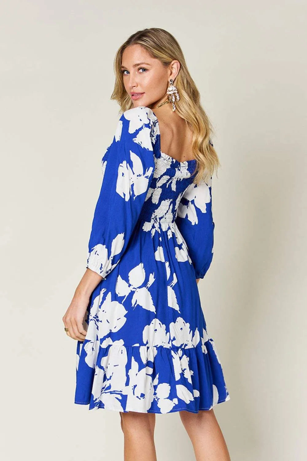 Double Take Full Size Floral Ruffle Hem Smocked Dress Casual Dresses - Tophatter Daily Deals