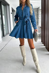 Tied Half Button Long Sleeve Denim Dress Casual Dresses - Tophatter Daily Deals