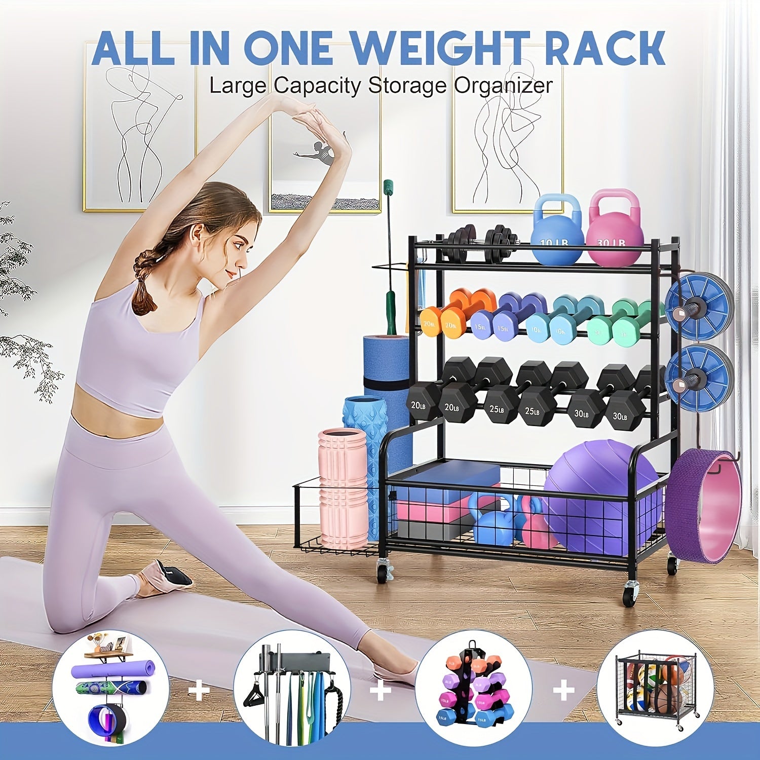 Double-Layer Iron Storage Rack for Sports Equipment Kitchen Utensil Holders & Racks - Tophatter Daily Deals