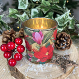 Red Magnolia Tealight Holder | Round Glass Christmas Candle Holder - 7cm Candle Holder - Tophatter Daily Deals