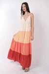 VERY J Color Block Tiered Maxi Cami Dress Sunset Mix Casual Dresses - Tophatter Daily Deals