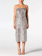 Sequin Straight Neck Midi Wrap Dress Silver Cocktail Dresses - Tophatter Daily Deals