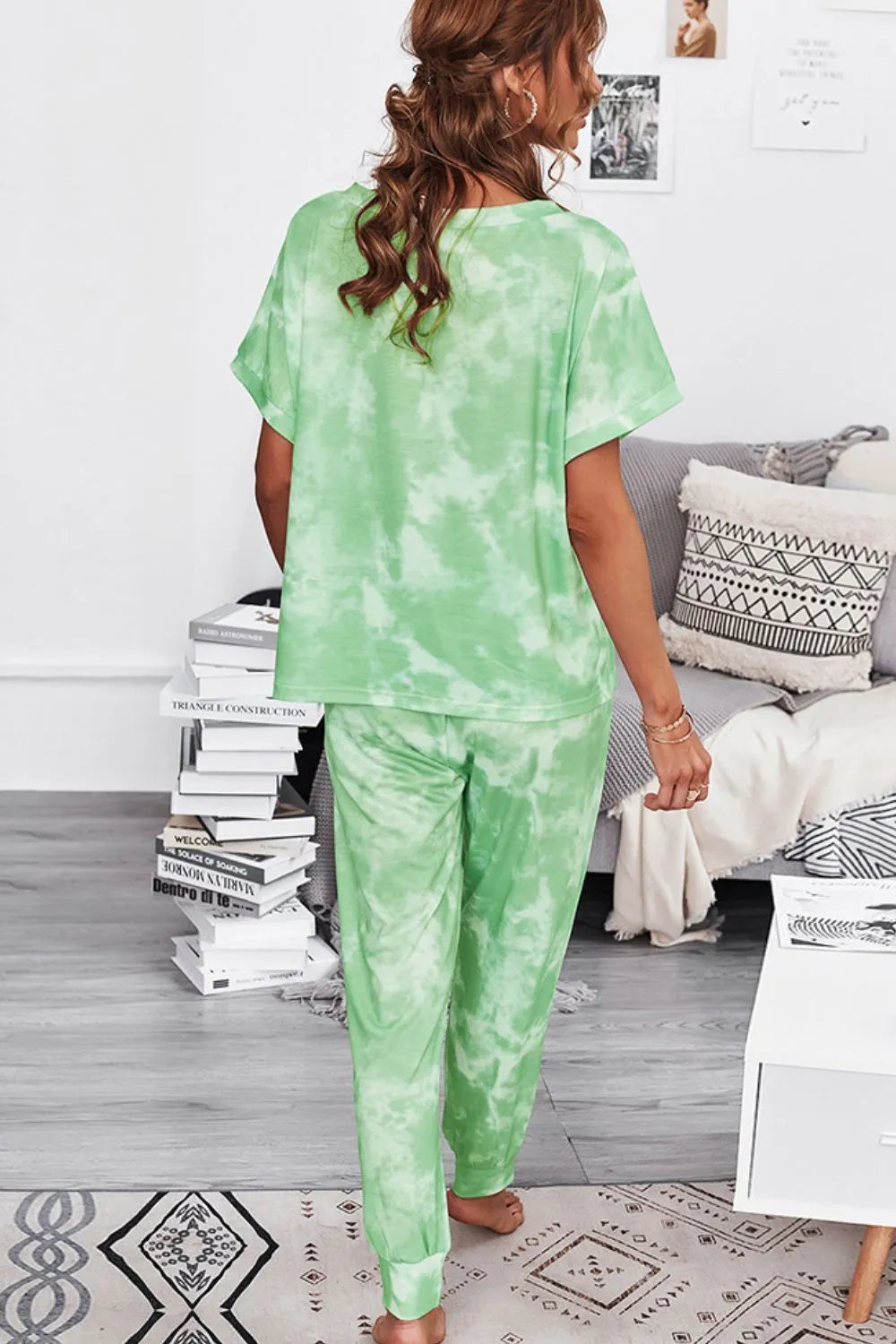 Tie-Dye V-Neck Tee and Joggers Lounge Set Loungewear Sets - Tophatter Daily Deals