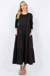 Celeste Full Size Tiered Midi Dress with Pockets Black Casual Dresses - Tophatter Daily Deals