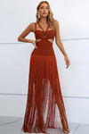 Cutout Strappy Neck Fringe Dress Rust Cocktail Dresses - Tophatter Daily Deals