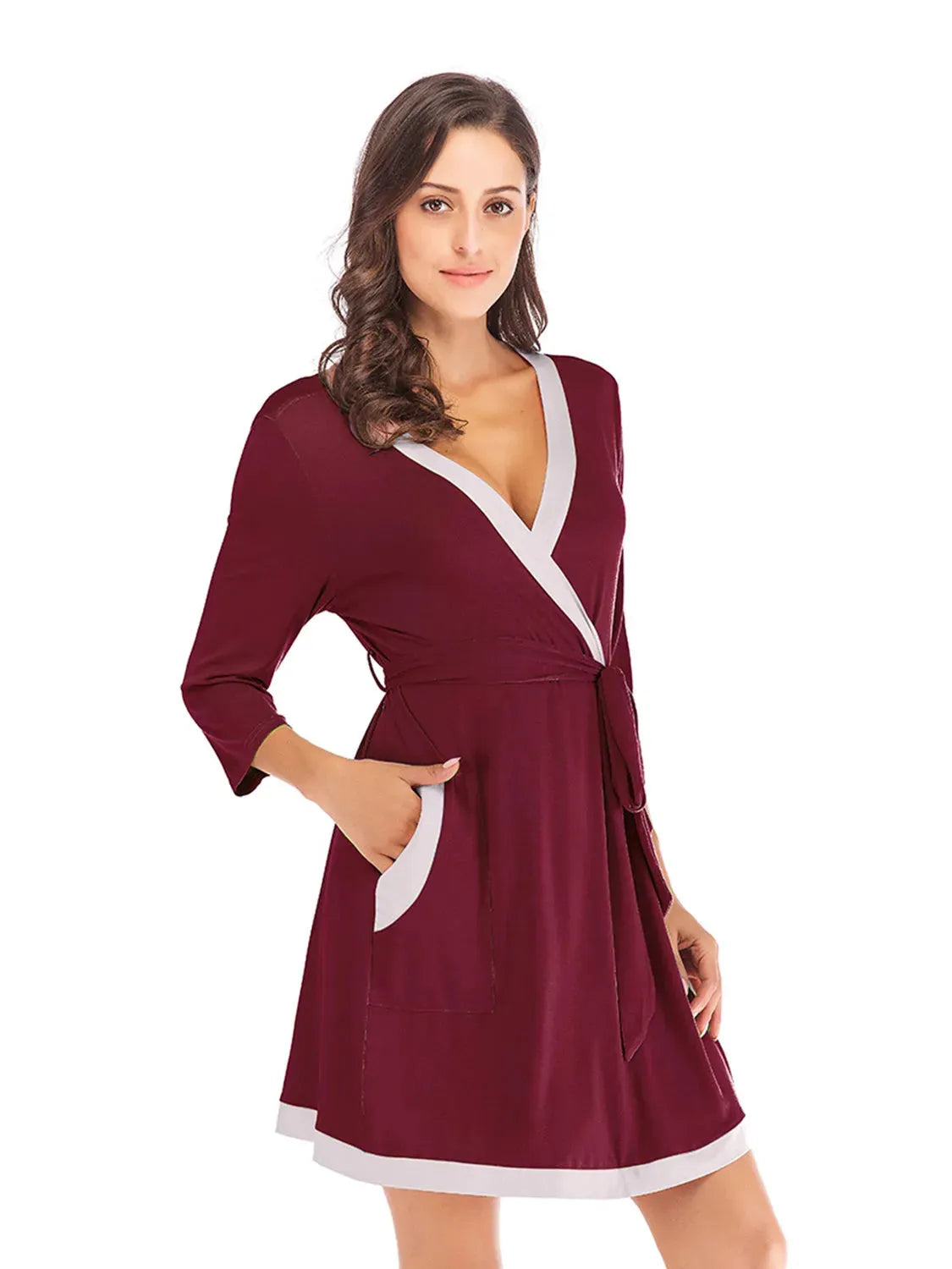 Tie Waist Surplice Neck Robe with Pockets Sleep Dresses - Tophatter Daily Deals