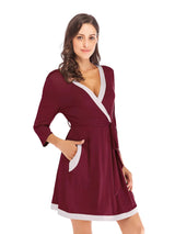 Tie Waist Surplice Neck Robe with Pockets Sleep Dresses - Tophatter Daily Deals