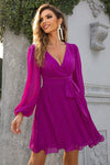 Tied Surplice Neck Pleated Dress Fuchsia Casual Dresses - Tophatter Daily Deals