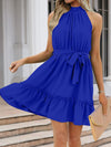 Ruched Grecian Neck Tie Waist Mini Dress Casual Dresses - Tophatter Daily Deals