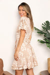 Double Take Floral Lace Pompom Detail Tie-Waist Flutter Sleeve Dress Casual Dresses - Tophatter Daily Deals