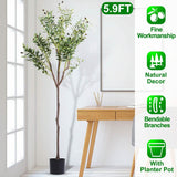 5.9ft Artificial Olive Tree with Lush Olive Branches and Fruits with Black Planter Pot Garden & Patio - Tophatter Daily Deals