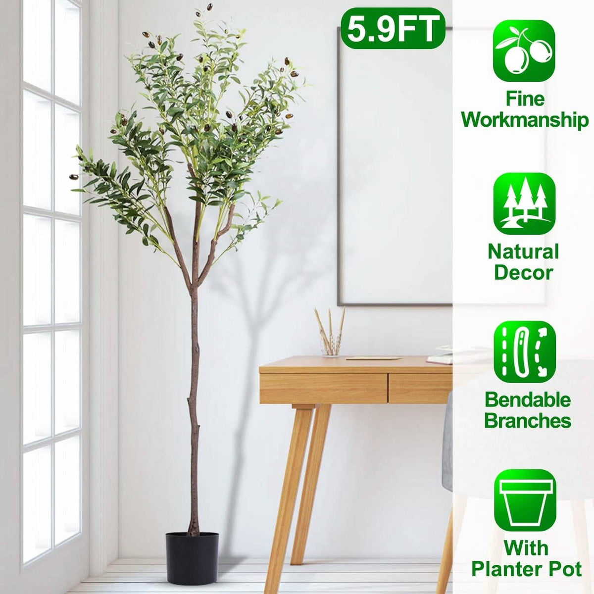 5.9ft Artificial Olive Tree with Lush Olive Branches and Fruits with Black Planter Pot Garden & Patio - Tophatter Daily Deals