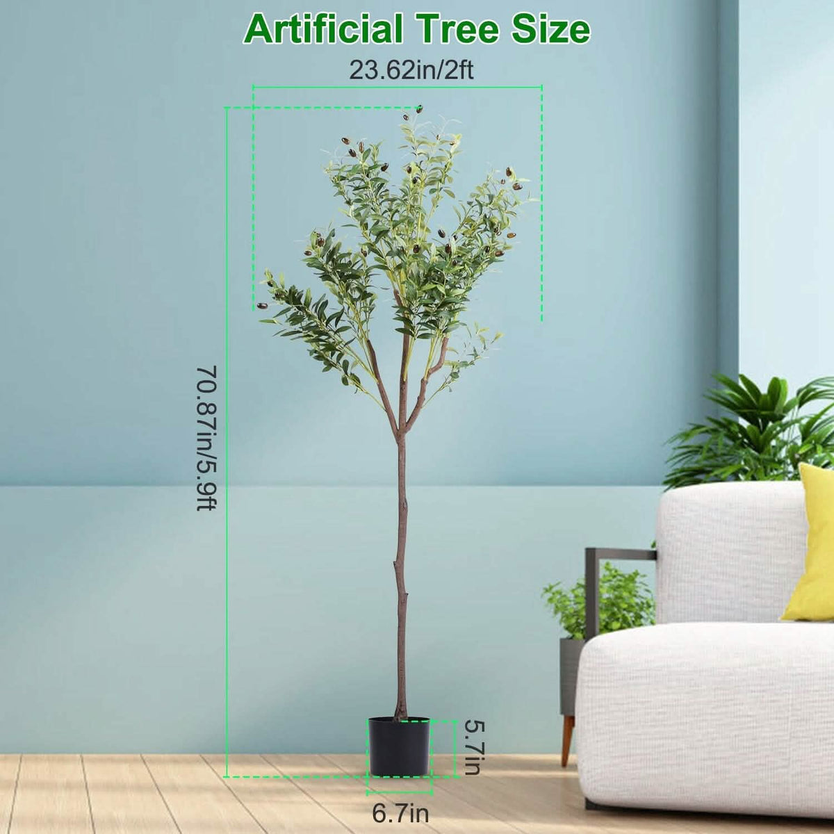 5.9ft Artificial Olive Tree with Lush Olive Branches and Fruits with Black Planter Pot Garden & Patio - Tophatter Daily Deals