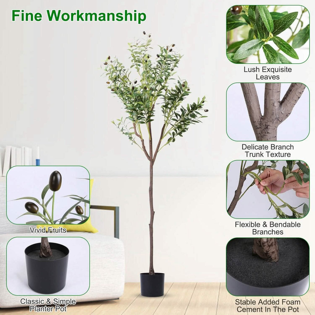 5.9ft Artificial Olive Tree with Lush Olive Branches and Fruits with Black Planter Pot Garden & Patio - Tophatter Daily Deals