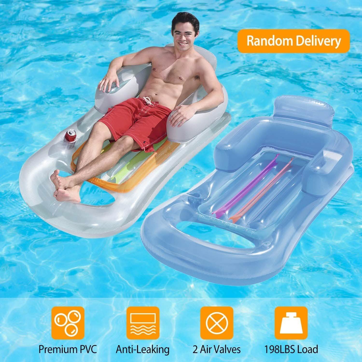 59in Inflatable Pool Float Raft with Headrest Armrest Cupholder Outdoor Recreation - Tophatter Daily Deals