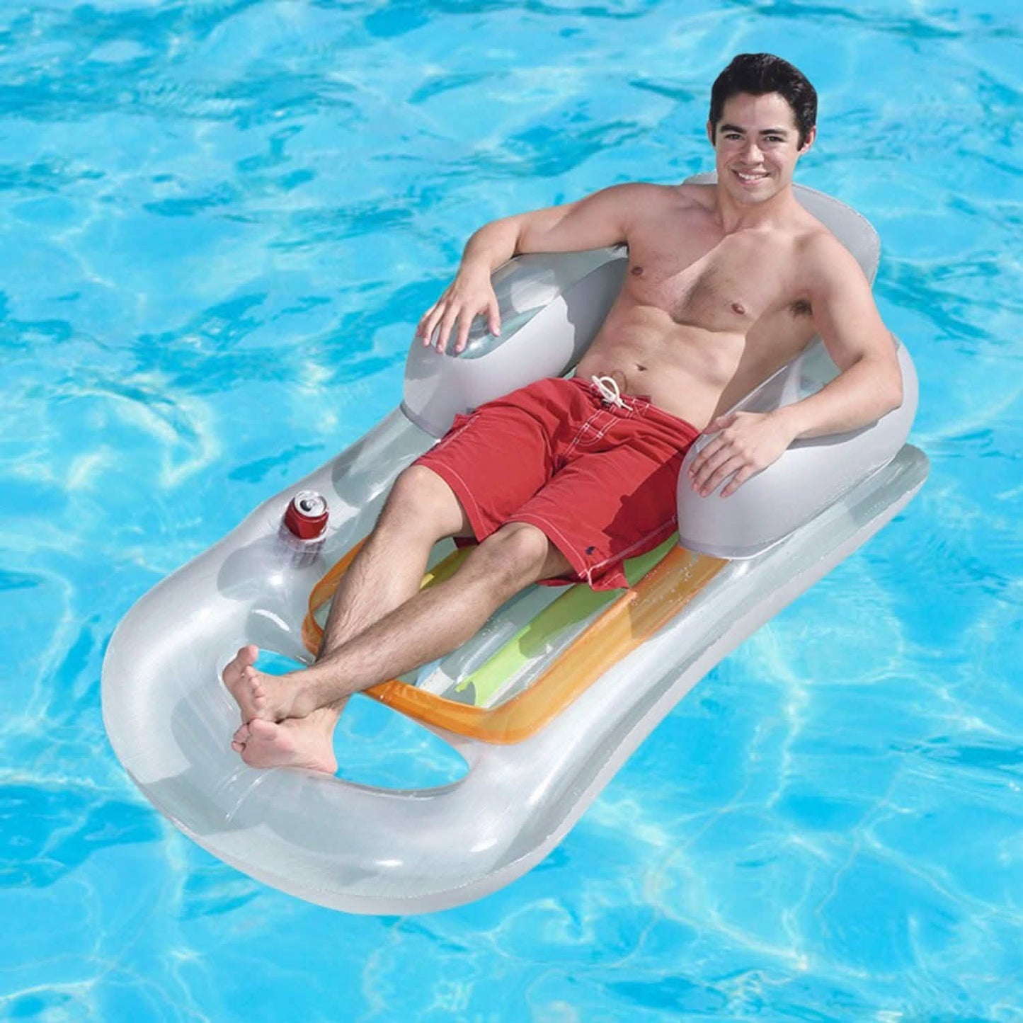 59in Inflatable Pool Float Raft with Headrest Armrest Cupholder Outdoor Recreation - Tophatter Daily Deals