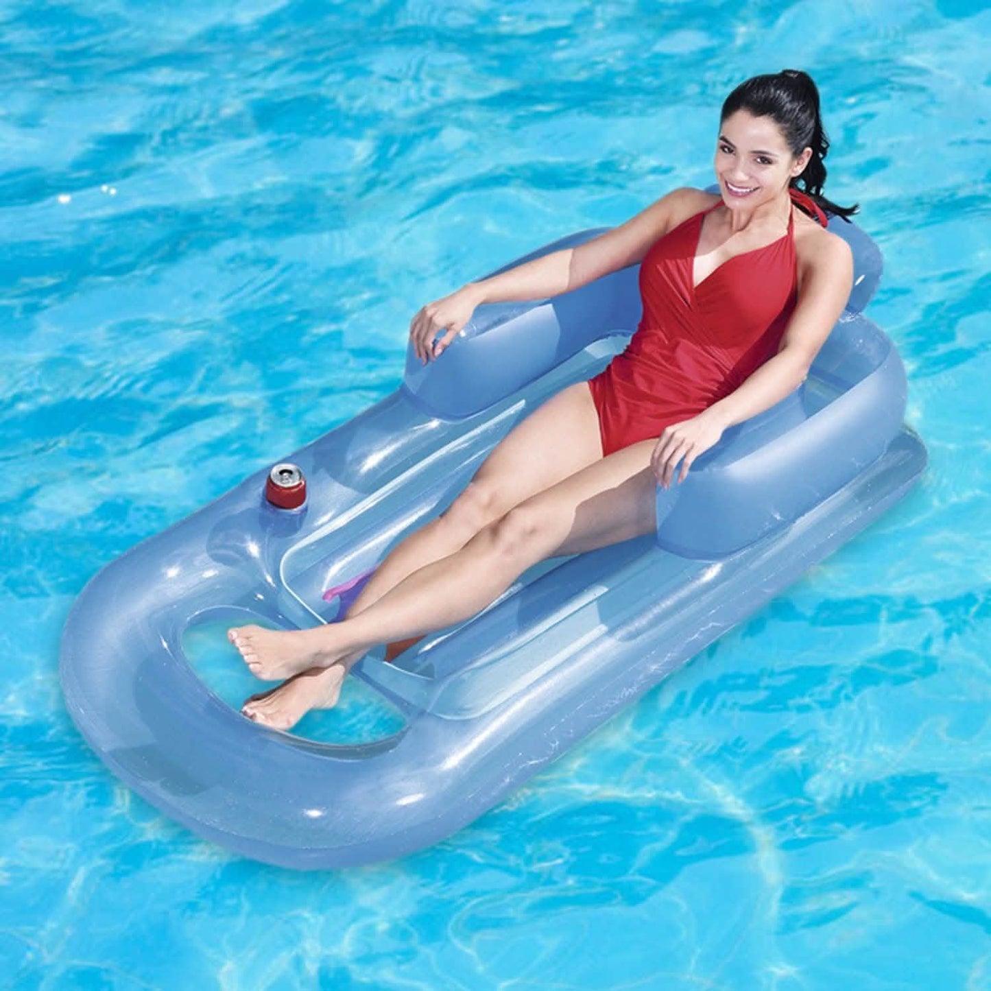 59in Inflatable Pool Float Raft with Headrest Armrest Cupholder Outdoor Recreation - Tophatter Daily Deals