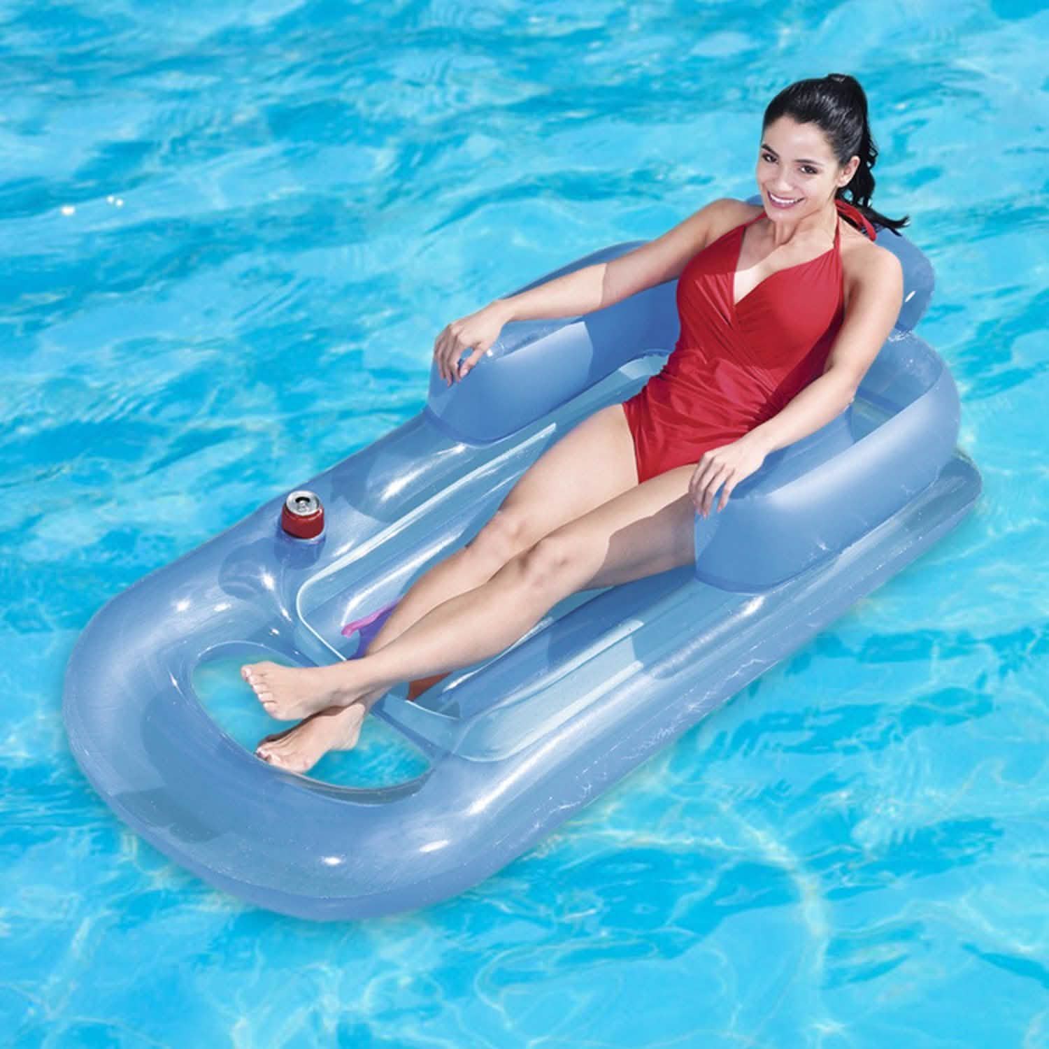 59in Inflatable Pool Float Raft with Headrest Armrest Cupholder Outdoor Recreation - Tophatter Daily Deals