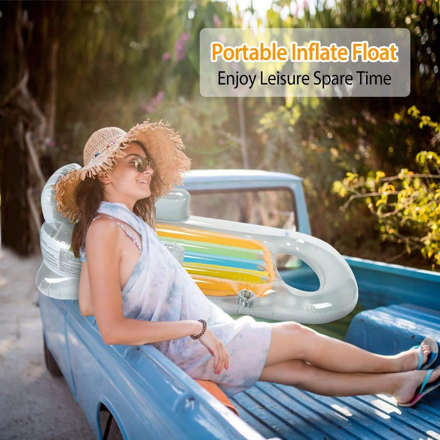 59in Inflatable Pool Float Raft with Headrest Armrest Cupholder Outdoor Recreation - Tophatter Daily Deals